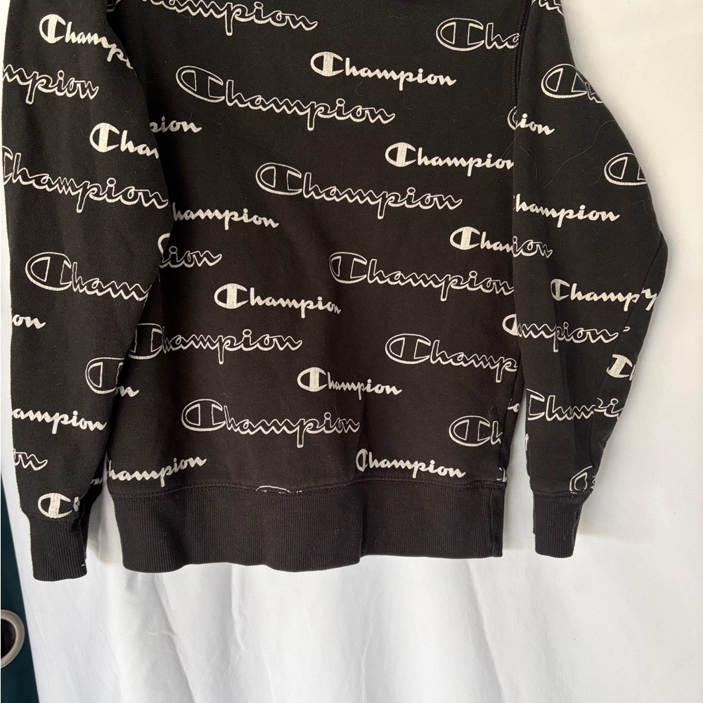 Champion Black Crewneck Sweatshirt with White Logo Print